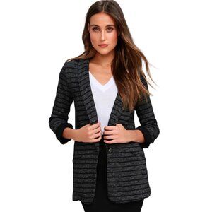 Lulus Cozy Charcoal Stripe Knit Blazer